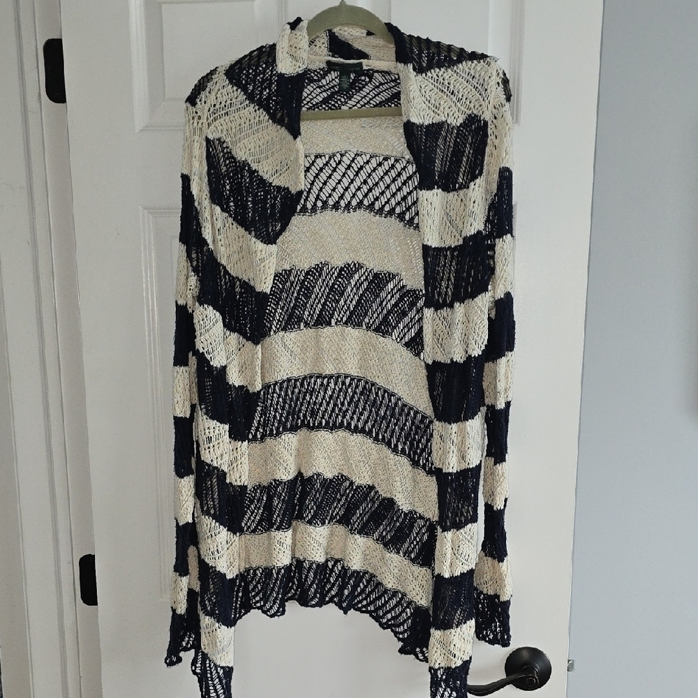 Ralph Lauren Blue and White Diagonal Stripe Cardigan